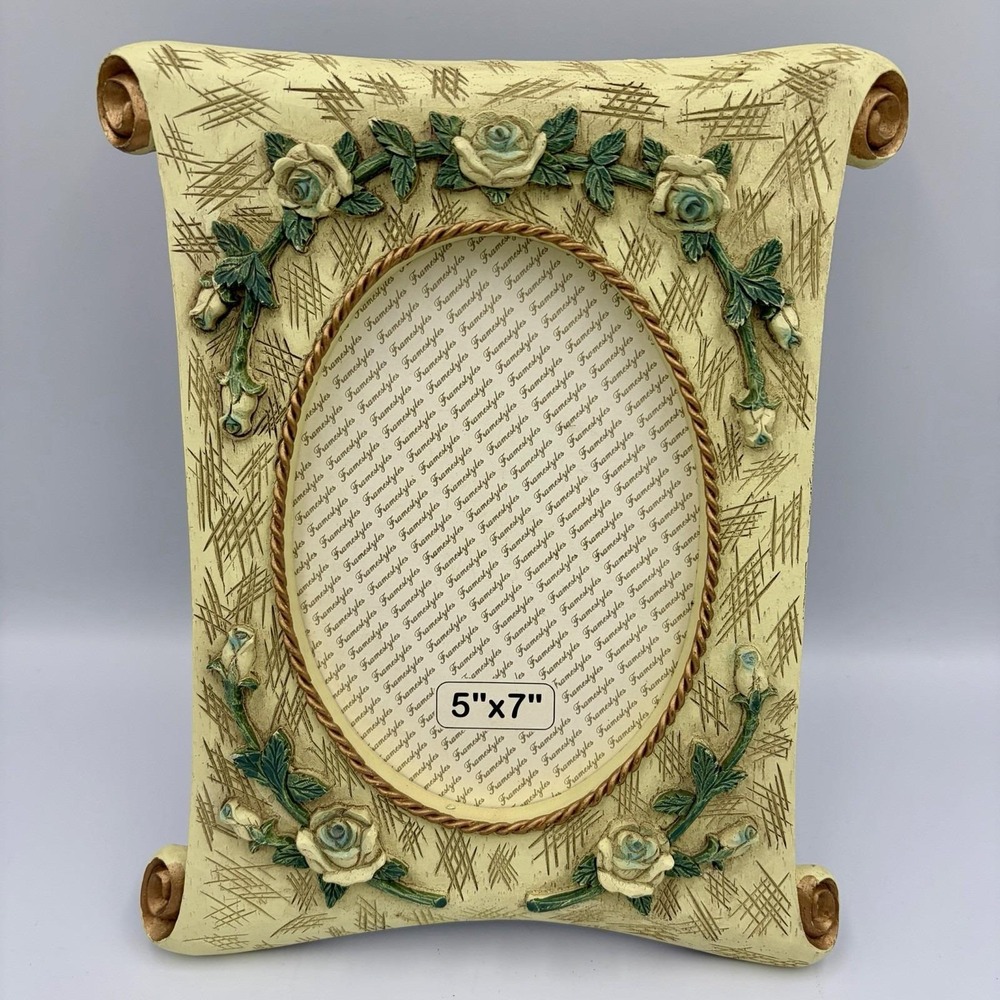 Vintage 5x7 Scroll & Rose 3D Resin Picture Frame • Cottagecore Coquette Decor